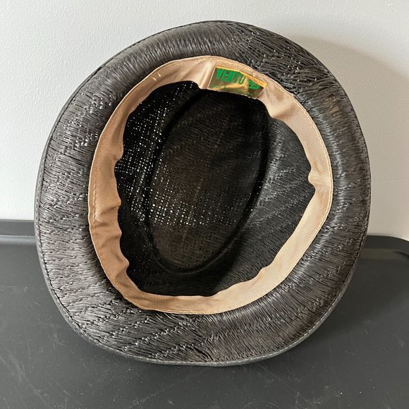 VENTO USA Classic Porkpie Black Straw Hat  |  Vintage 1950's | Sz L - Picture 8 of 9
